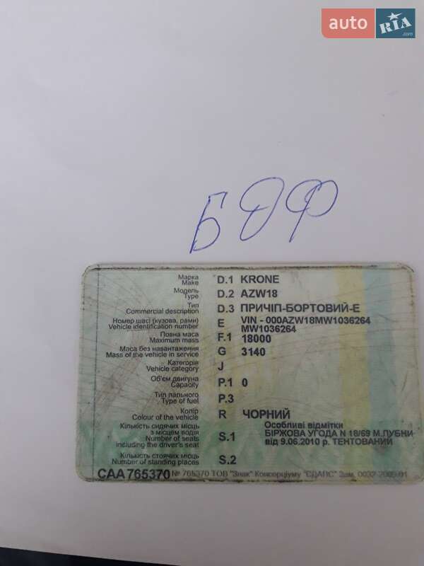 Борт Krone BDF 1992 в Дніпрі