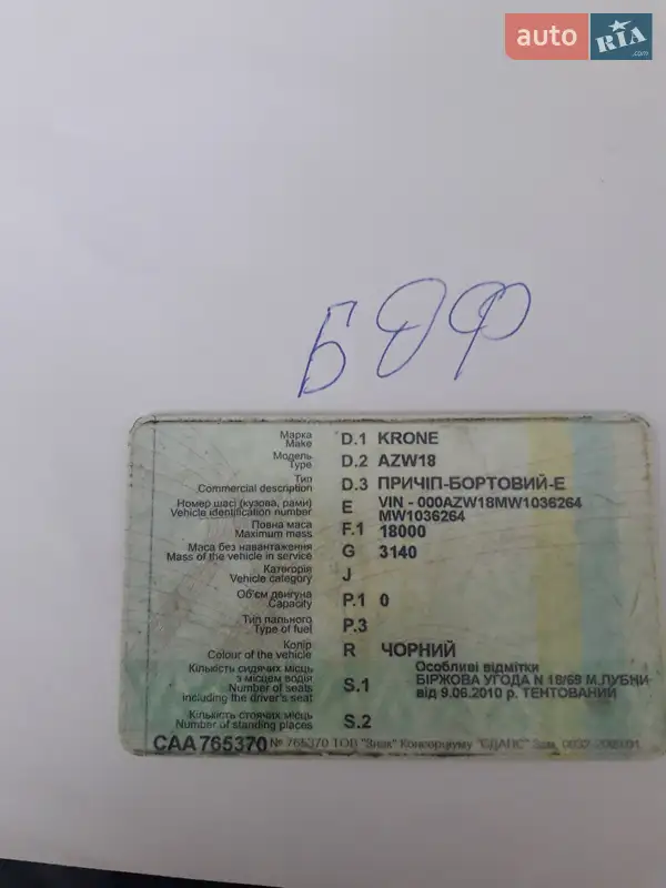 Борт Krone BDF 1992 в Дніпрі документ