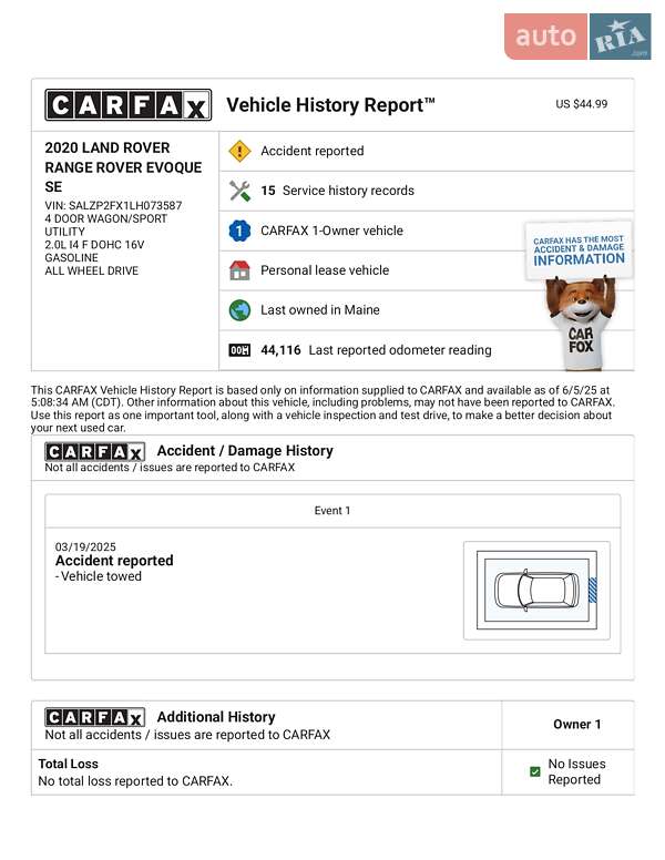 Позашляховик / Кросовер Land Rover Range Rover Evoque 2019 в Дніпрі