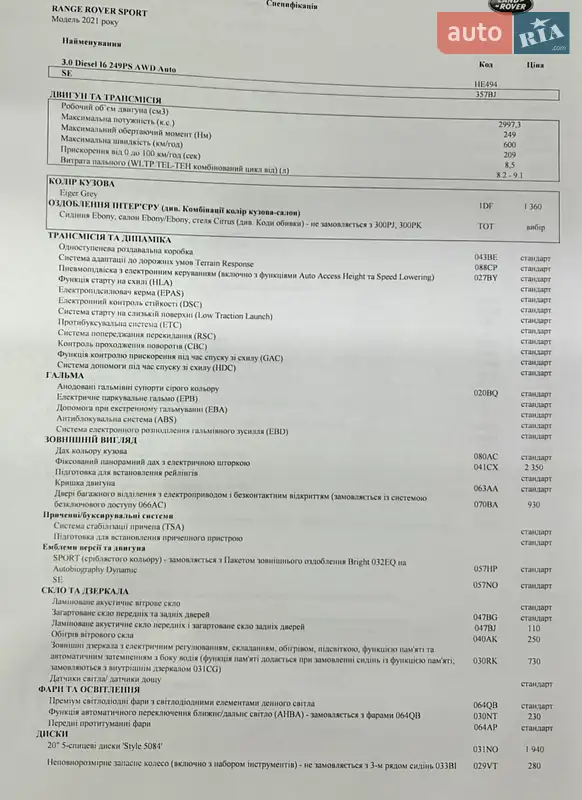 Внедорожник / Кроссовер Land Rover Range Rover Sport 2021 в Харькове документ 3 фото Внедорожник / Кроссовер Land Rover Range Rover Sport 2021 в Харькове документ