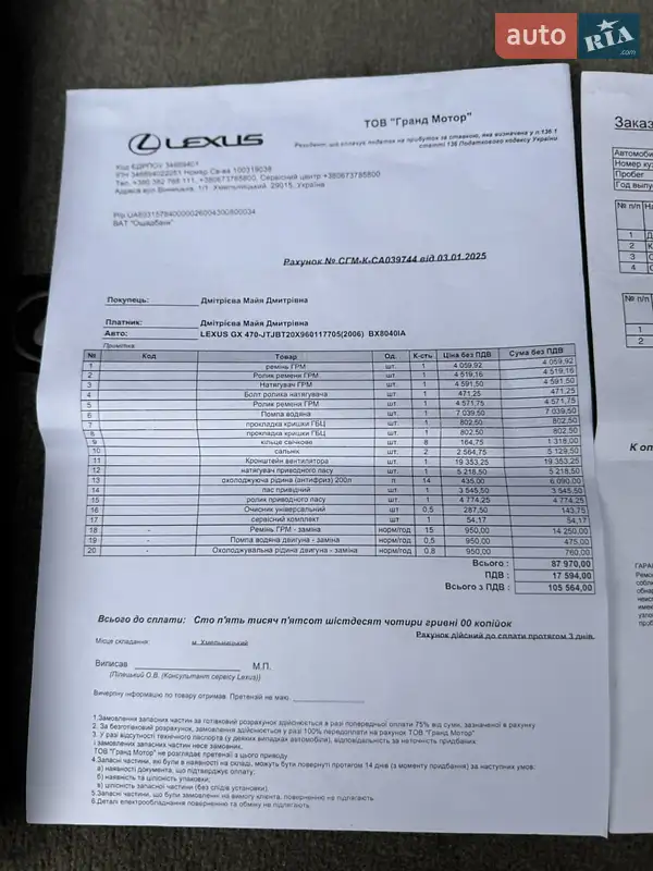 Внедорожник / Кроссовер Lexus GX 2006 в Хмельницком документ