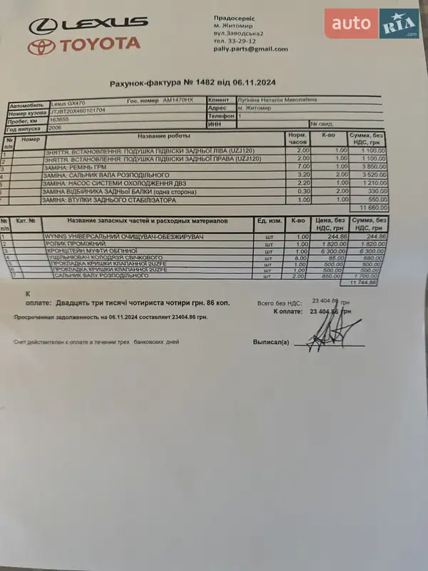 Позашляховик / Кросовер Lexus GX 2006 в Житомирі документ