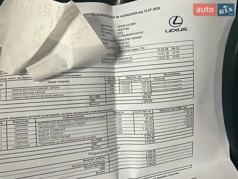 Внедорожник / Кроссовер Lexus UX 2022 в Киеве документ