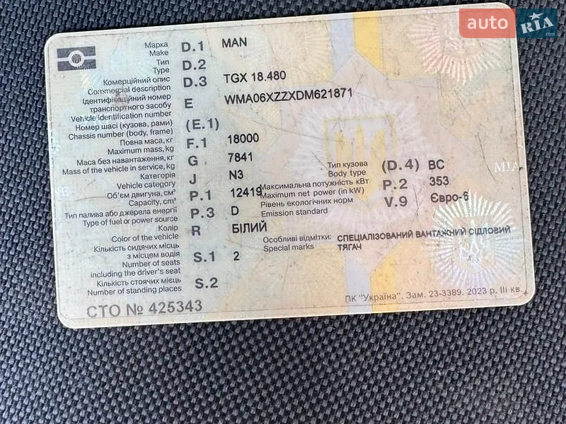 Тягач MAN 18.480 2013 в Днепре документ