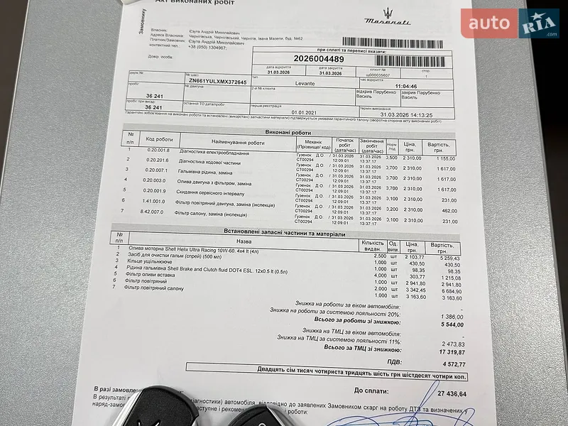 Внедорожник / Кроссовер Maserati Levante 2021 в Чернигове документ 2 фото Внедорожник / Кроссовер Maserati Levante 2021 в Чернигове документ