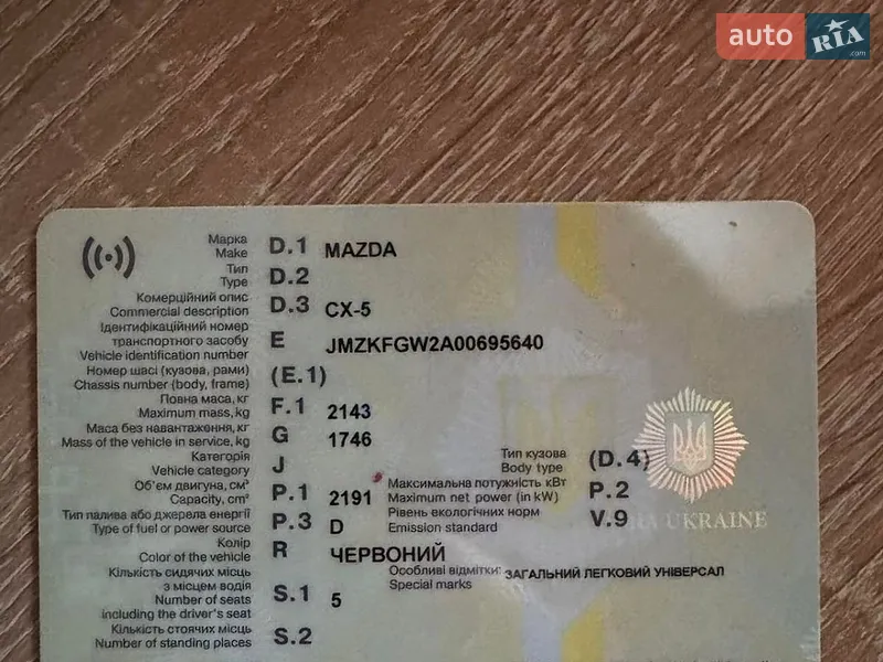 Внедорожник / Кроссовер Mazda CX-5 2018 в Лозовой документ 2 фото Внедорожник / Кроссовер Mazda CX-5 2018 в Лозовой документ