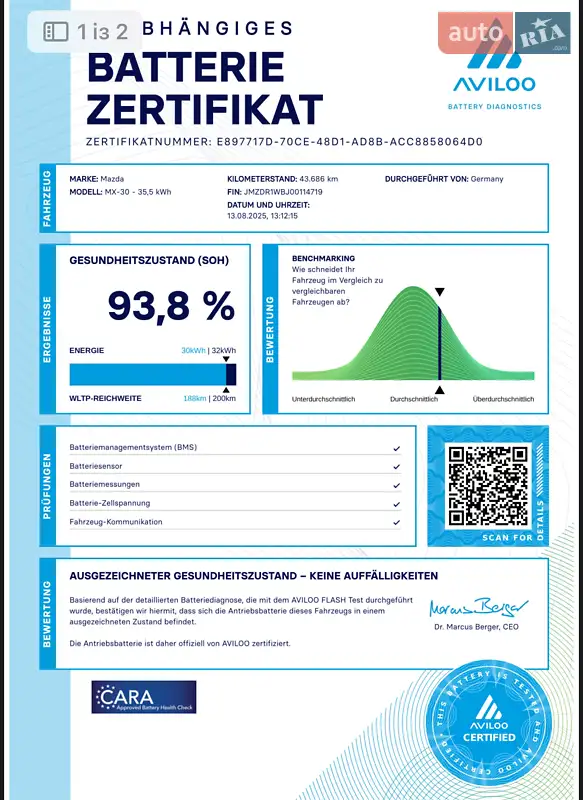 Внедорожник / Кроссовер Mazda MX-30 2021 в Луцке документ