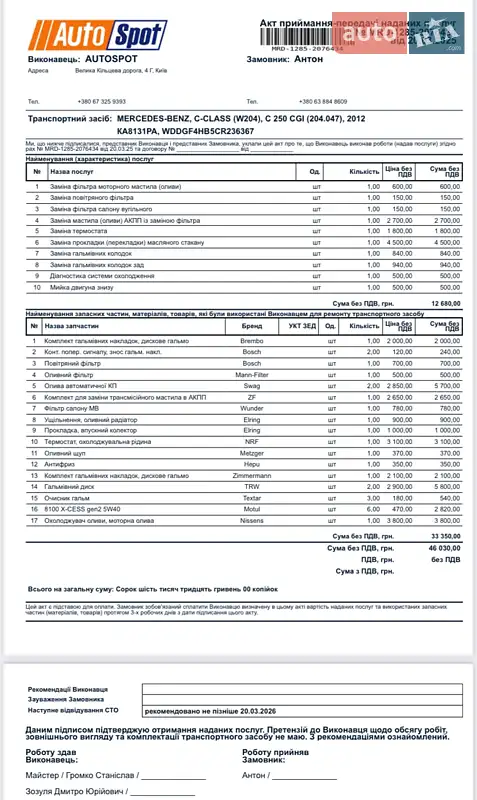 Седан Mercedes-Benz C-Class 2012 в Києві документ