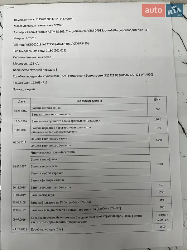 Седан Mercedes-Benz C-Class 1996 в Вінниці документ