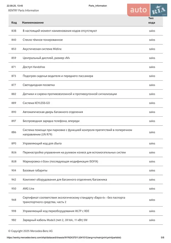 Хетчбек Mercedes-Benz EQA 2022 в Києві документ