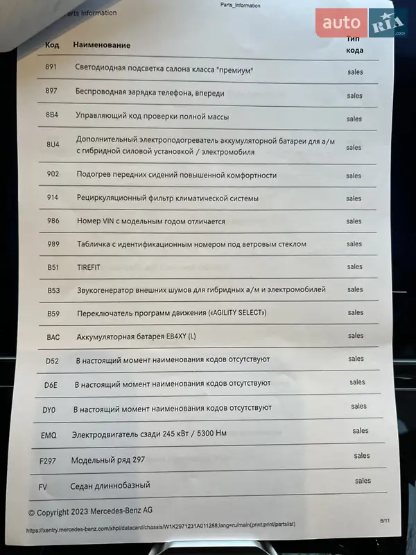 Седан Mercedes-Benz EQS 2022 в Києві документ
