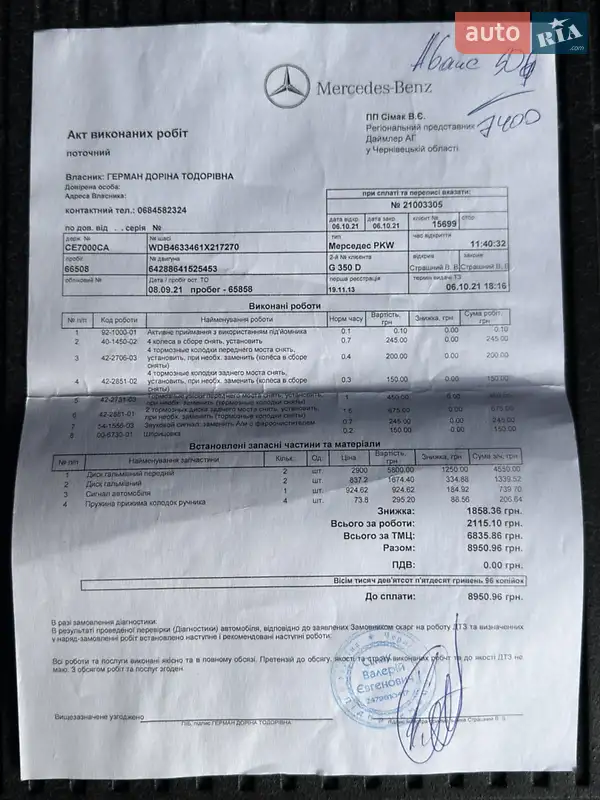 Внедорожник / Кроссовер Mercedes-Benz G-Class 2013 в Черновцах документ