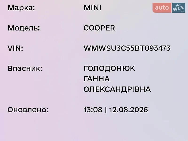 Хетчбек MINI Cooper 2010 в Доброславі документ