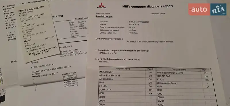 Хэтчбек Mitsubishi i-MiEV 2010 в Львове документ