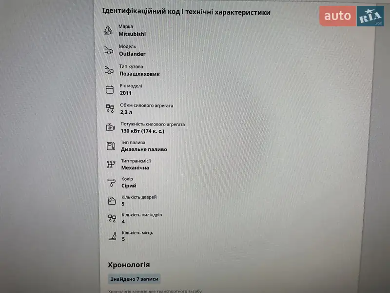 Внедорожник / Кроссовер Mitsubishi Outlander 2011 в Ровно документ