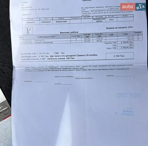 Позашляховик / Кросовер Nissan Juke 2011 в Києві документ