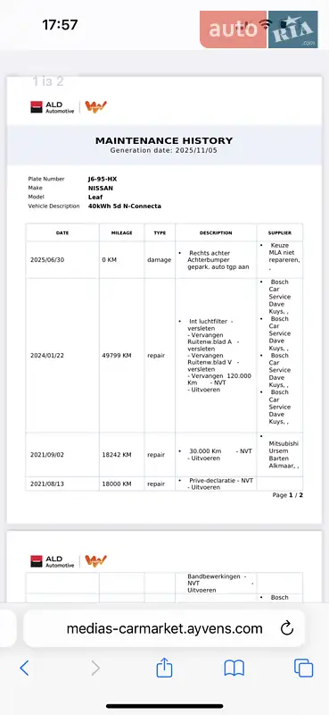 Хэтчбек Nissan Leaf 2020 в Черкассах документ