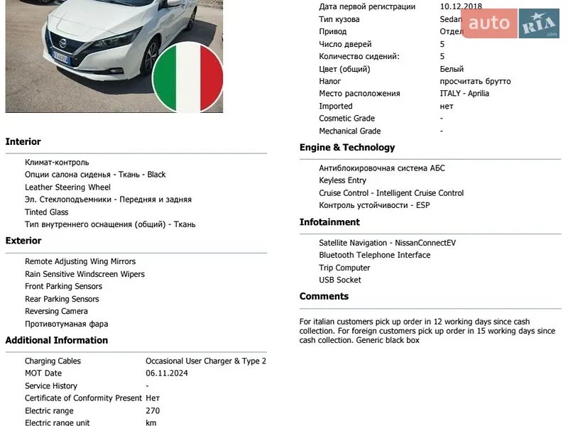 Хэтчбек Nissan Leaf 2018 в Хмельницком документ