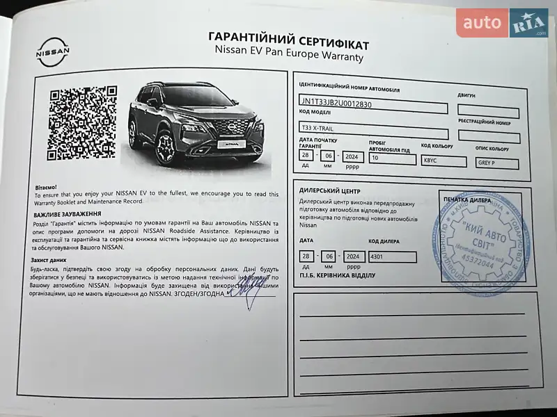 Внедорожник / Кроссовер Nissan X-Trail 2024 в Киеве документ