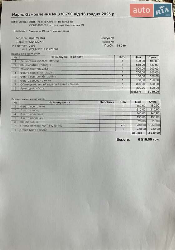 Седан Opel Vectra 2002 в Києві