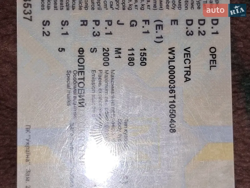 Седан Opel Vectra 1996 в Кропивницком документ