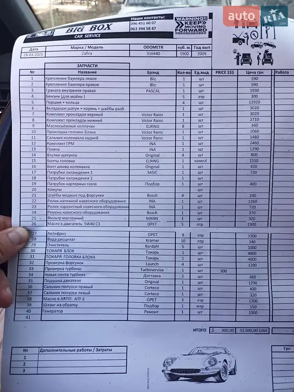 Минивэн Opel Zafira 2009 в Одессе документ 2 фото Минивэн Opel Zafira 2009 в Одессе документ