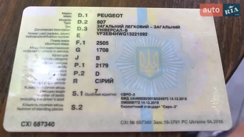 Мінівен Peugeot 807 2005 в Одесі документ 3 фото Мінівен Peugeot 807 2005 в Одесі документ