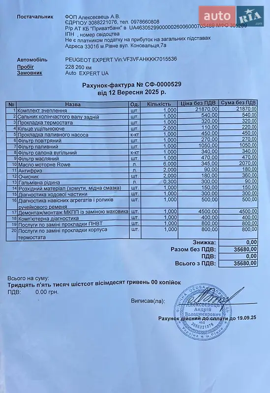 Грузовой фургон Peugeot Expert 2020 в Киеве документ