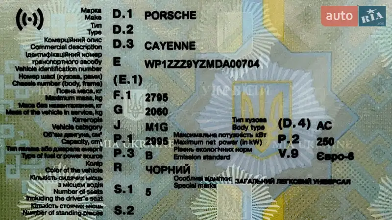 Позашляховик / Кросовер Porsche Cayenne 2020 в Києві документ