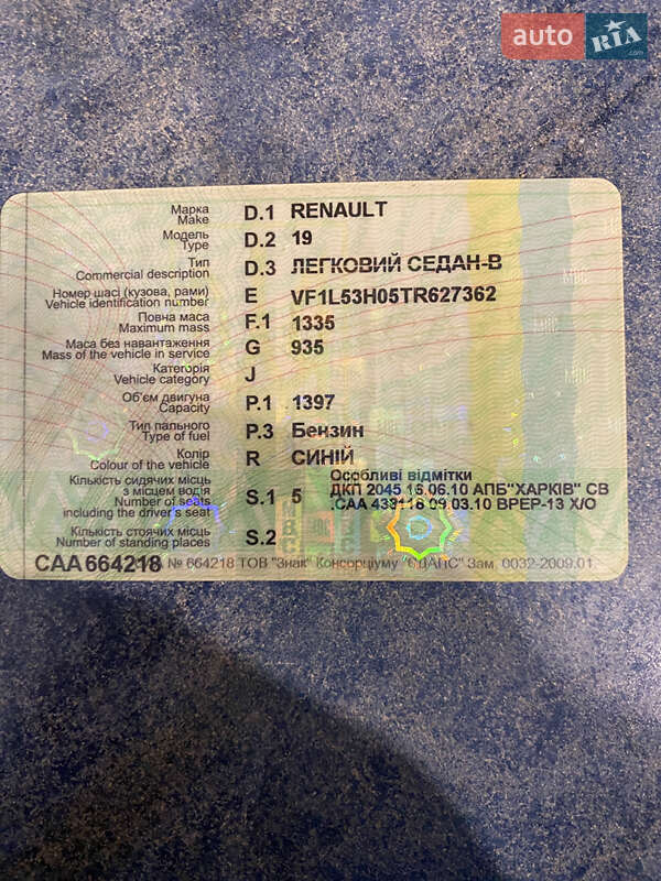 Седан Renault 19 1998 в Харькове