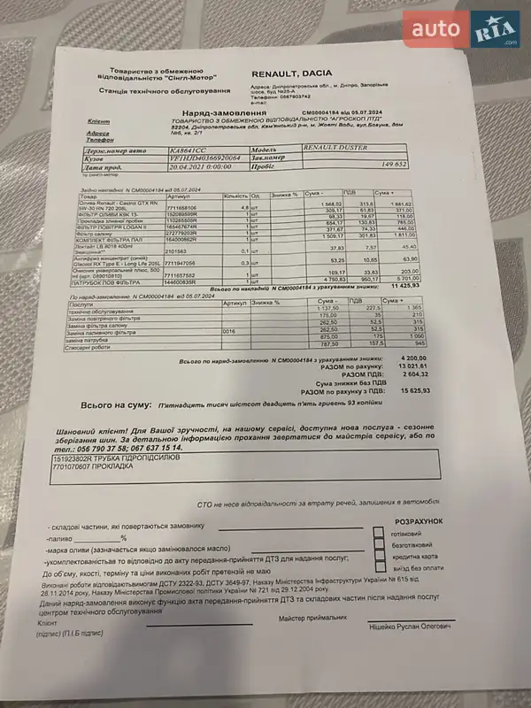 Внедорожник / Кроссовер Renault Duster 2021 в Днепре документ