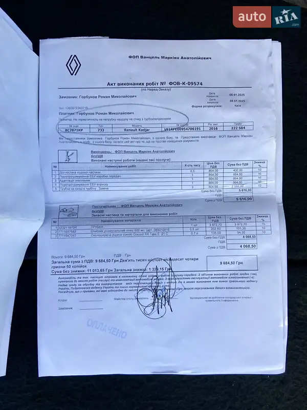 Внедорожник / Кроссовер Renault Kadjar 2016 в Умани документ 4 фото Внедорожник / Кроссовер Renault Kadjar 2016 в Умани документ