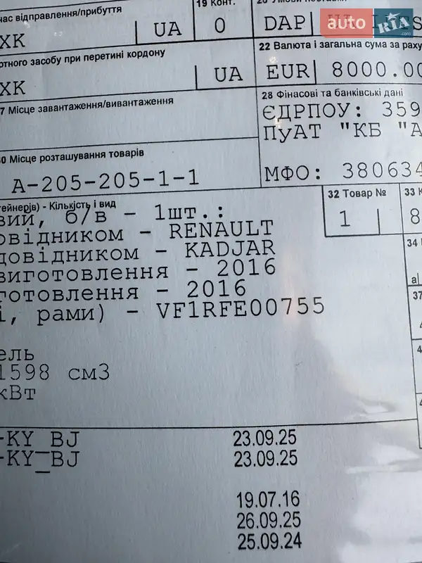 Внедорожник / Кроссовер Renault Kadjar 2016 в Луцке документ 2 фото Внедорожник / Кроссовер Renault Kadjar 2016 в Луцке документ