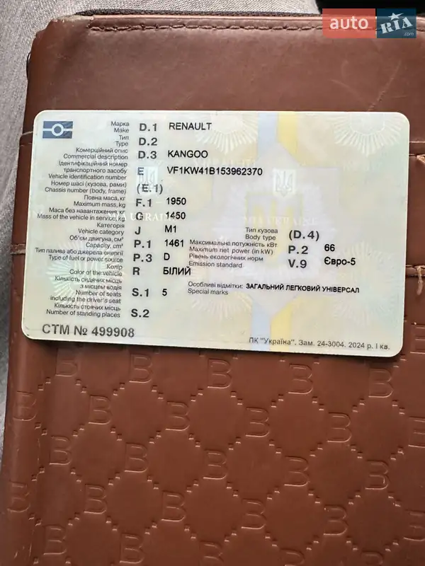 Мінівен Renault Kangoo 2015 в Києві документ
