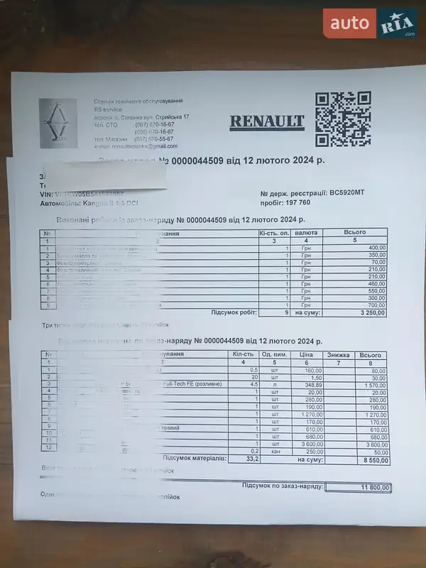 Минивэн Renault Kangoo 2011 в Львове документ