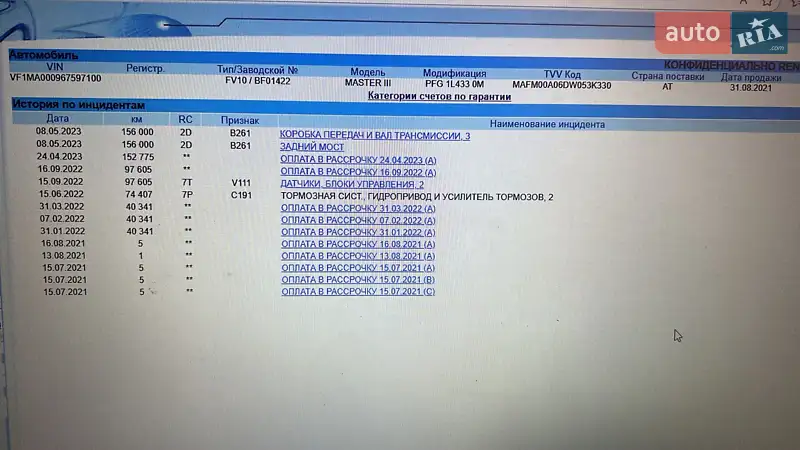 Грузовой фургон Renault Master 2021 в Луцке документ