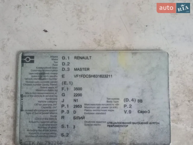 Грузовой фургон Renault Master 2004 в Ивано-Франковске документ