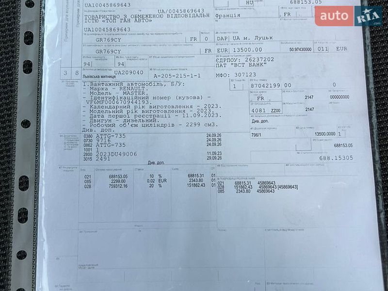 Грузовой фургон Renault Master 2023 в Дубно