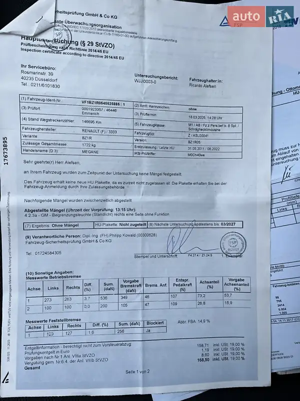 Хэтчбек Renault Megane 2011 в Виннице документ 3 фото Хэтчбек Renault Megane 2011 в Виннице документ