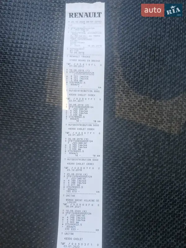 Тягач Renault Range T/T-Series  2016 в Тернополе документ