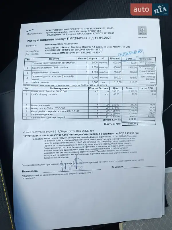 Хэтчбек Renault Sandero StepWay 2018 в Житомире документ 3 фото Хэтчбек Renault Sandero StepWay 2018 в Житомире документ