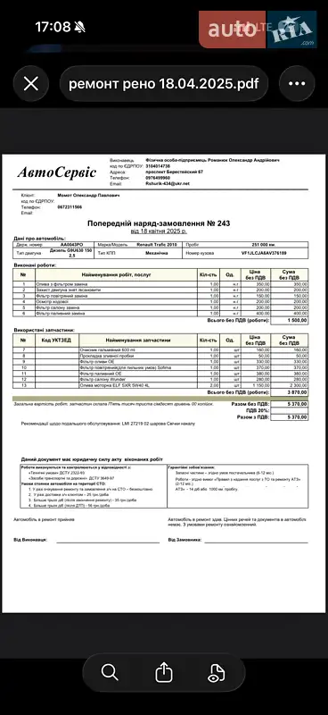 Мінівен Renault Trafic 2010 в Києві документ