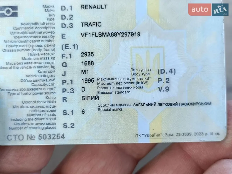 Мінівен Renault Trafic 2008 в Дніпрі документ