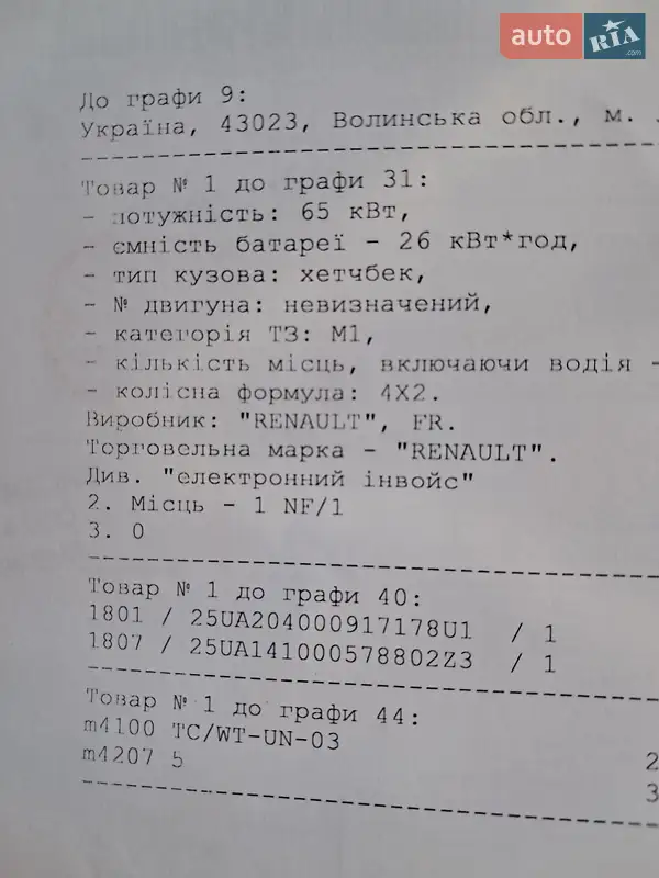Хэтчбек Renault Zoe 2016 в Дубно документ