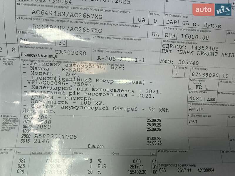 Хэтчбек Renault Zoe 2021 в Киеве