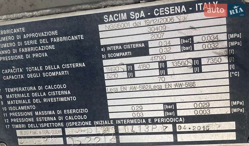 Цистерна полуприцеп SACIM SCX 2007 в Днепре