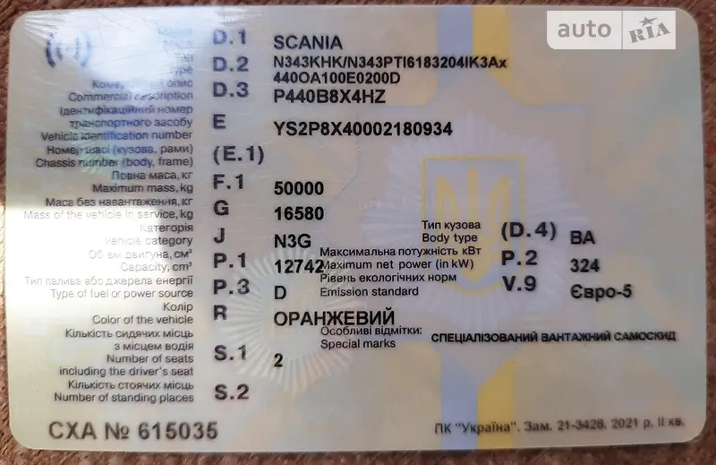 Самоскид Scania P 2021 в Нікополі документ