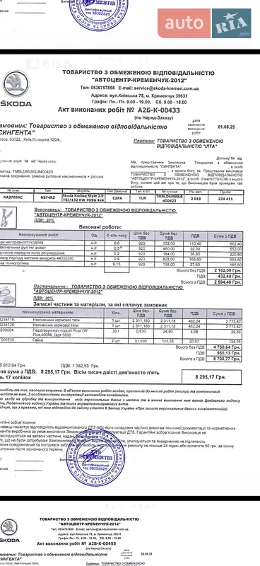 Внедорожник / Кроссовер Skoda Kodiaq 2019 в Александрие документ