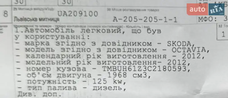Универсал Skoda Octavia 2012 в Луцке документ