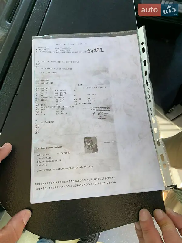 Городской автобус Solaris Urbino 10 2012 в Львове документ